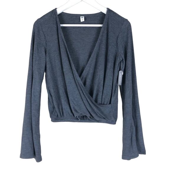 BP Faux Wrap Gray Ribbed Top Trumpet Surplice XS - Picture 2 of 7